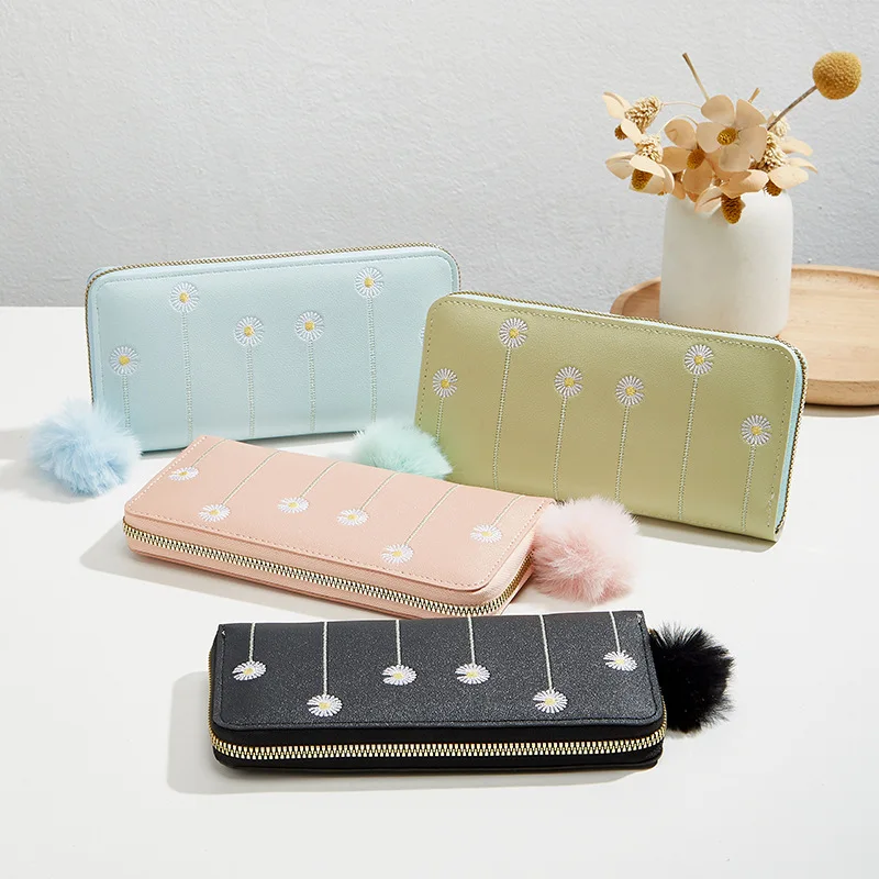 NEW purses girls 2024 wholesale plush flower print wallets fresh sweet card key long wallets women purse