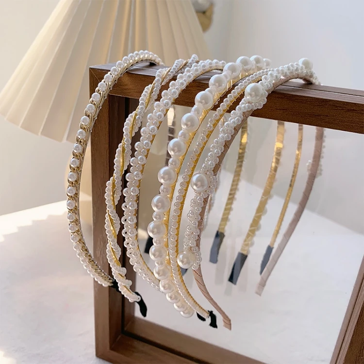 High Quality Buy Jewelry Pearl Headband White Trendy Imitation Pearls Beaded Hairbands Bow Hair Hoops Wedding Bridal For Girls