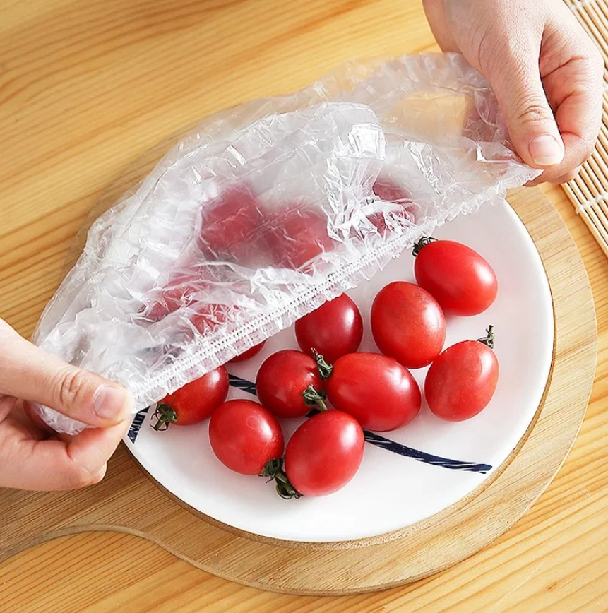LDPE 100pcs Transparent Kitchen Elastic Disposable Plastic Wrap Food Cling Film Cover