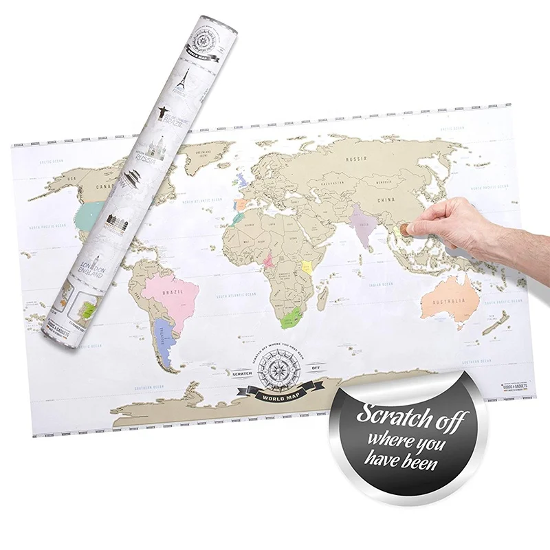 Factory Supply Customized Design Scratch Off World Map For Mark Your Travels