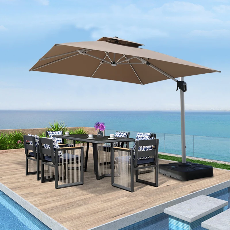 2023 New Practical and Durable Outdoor Garden Shade Umbrella with Light Belt Hand-cranking 360 Degree Rotating Leisure Paras