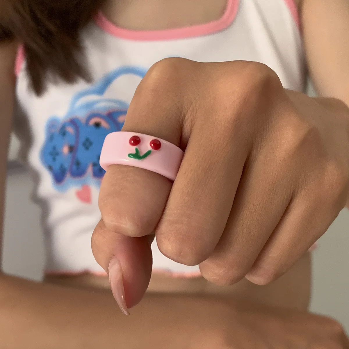 Fashion Cute Green Frog Acrylic Ring for Female Girl Simple Stackable Jewelry Lovers Gifts Animal Resin Rings