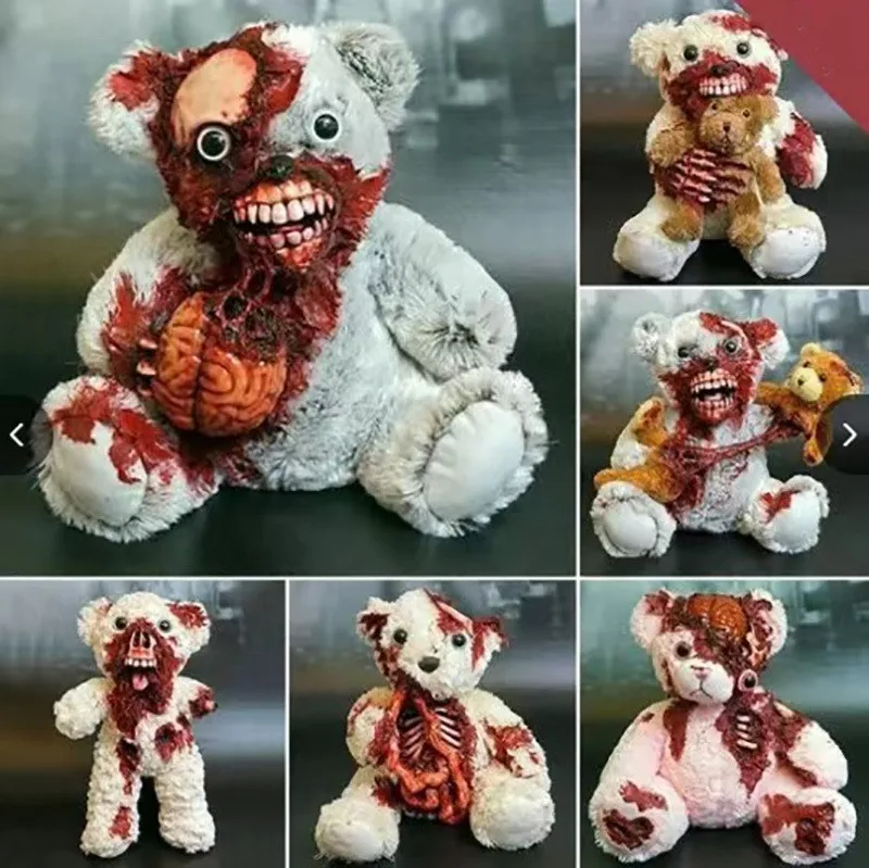 New Halloween Bloody Teddy Bear Home Decor Scary Animal Bear Resin Figurine For Indoor Decoration Horror Bloody Teddy Bear