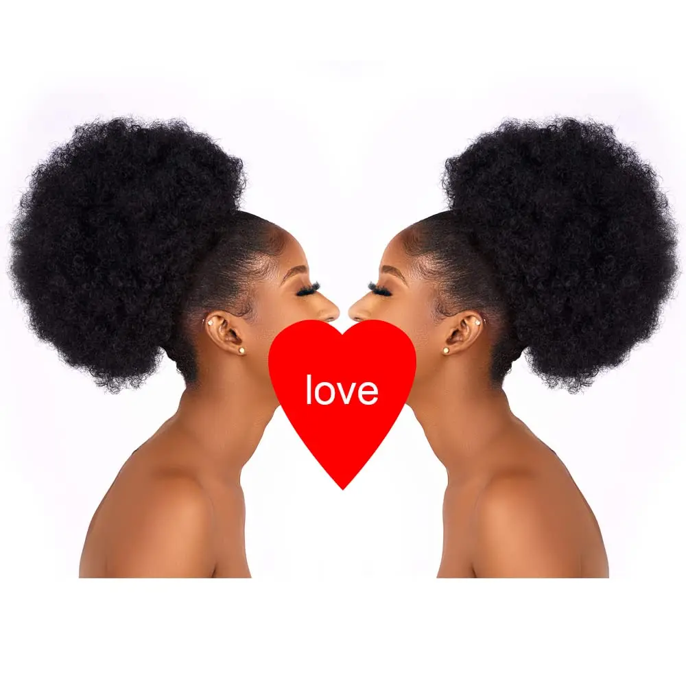 G&T Wig Factory Wholesale 15 Colors 10 inch Synthetic Afro Puff Bun Drawstring Ponytail Kinky Curly Afro Puff Hair Pony Big size