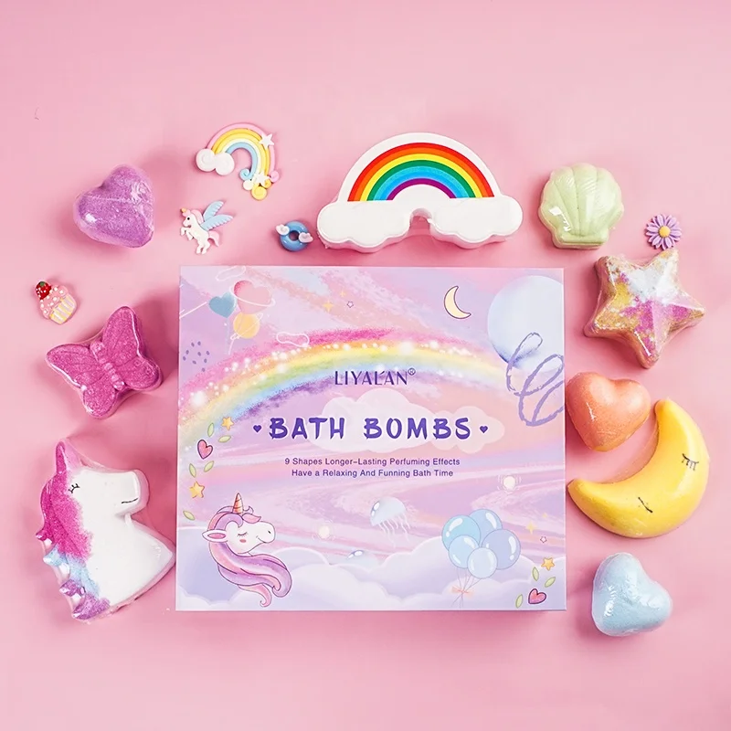 Лидер продаж, Рождественский подарочный набор, сделанные на заказ натуральные веганские красочные Бомбочки для ванны, роскошная Радужная бомбочка для ванны