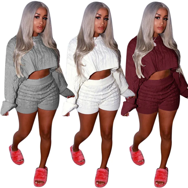 
2021 New arrival spring ladies sets fashion long sleeves solid color two pieces sweater dress sets women clothing set 