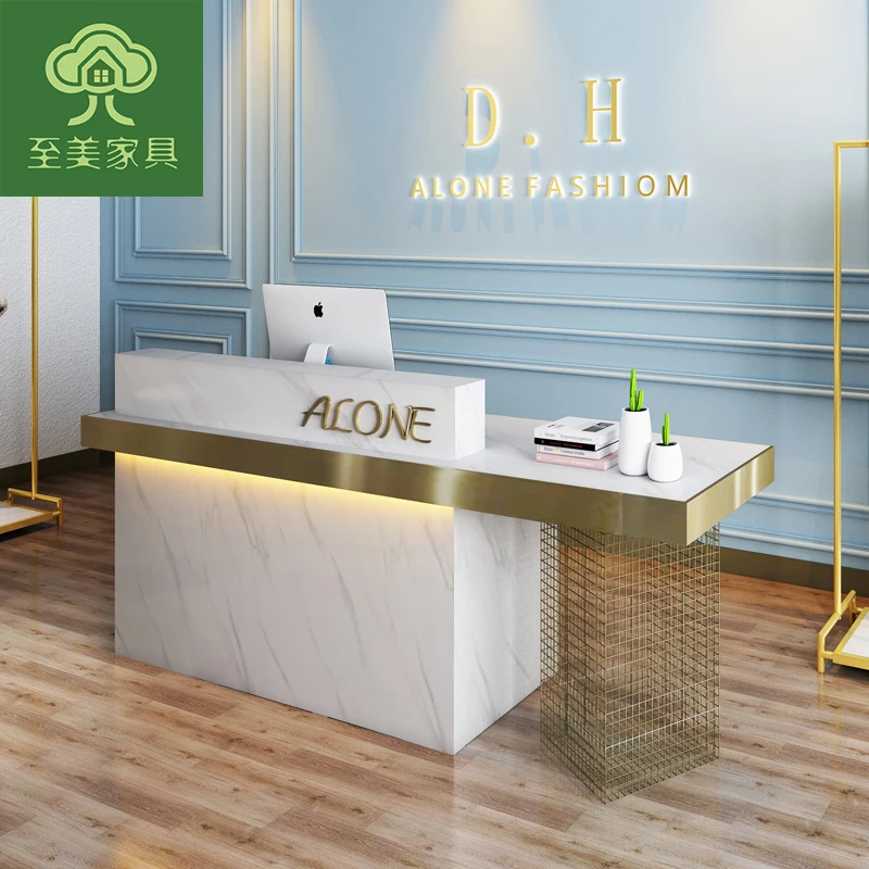 Stylish marble metal gold-plated front table beauty salon bar reception desk