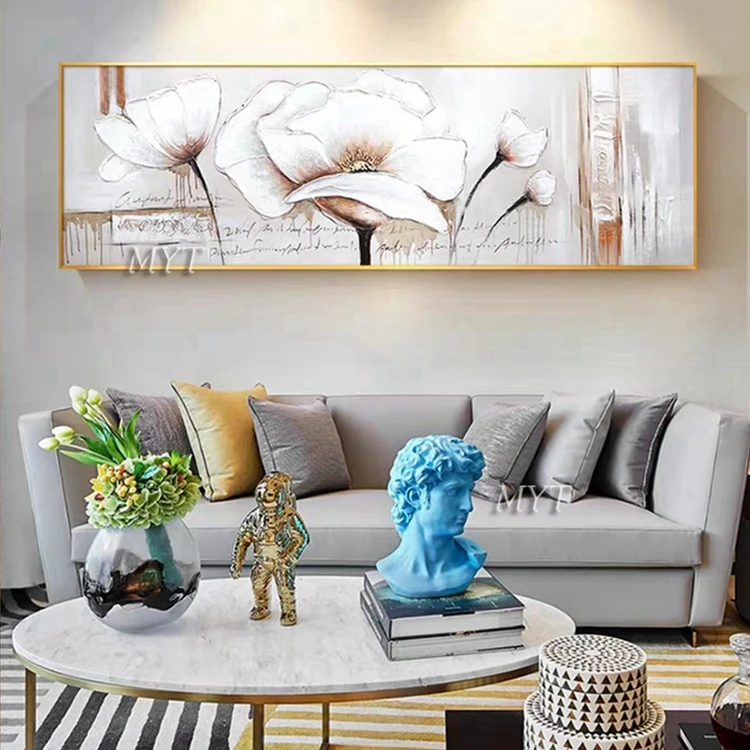 Handmade Palette Knife Canvas Arts Abstract Flower Oil Painting Lotus Canvas Wall Art Paintings