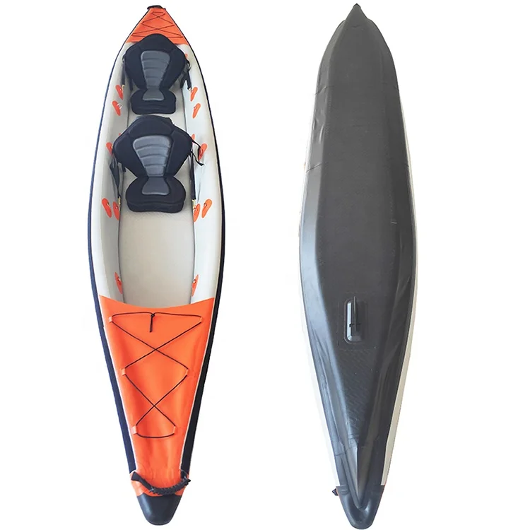 Inflatable Fishing Canoe Kayak with Seat and Drop Stitch Floor, Foldable for Double 2 Person