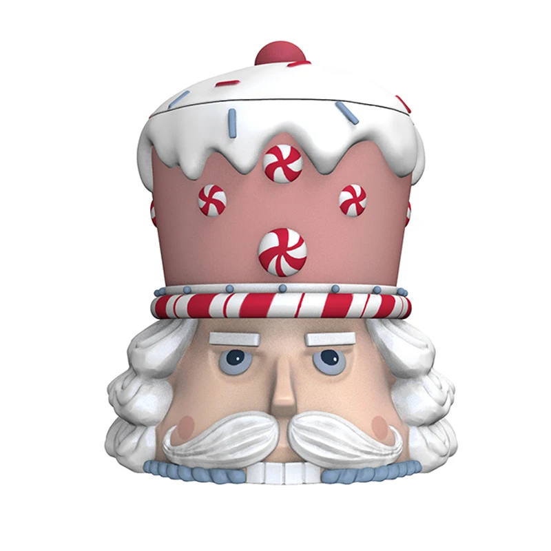 Custom holiday home decor vintage candy food storage container ceramic christmas pastel nutcracker head cookie jar