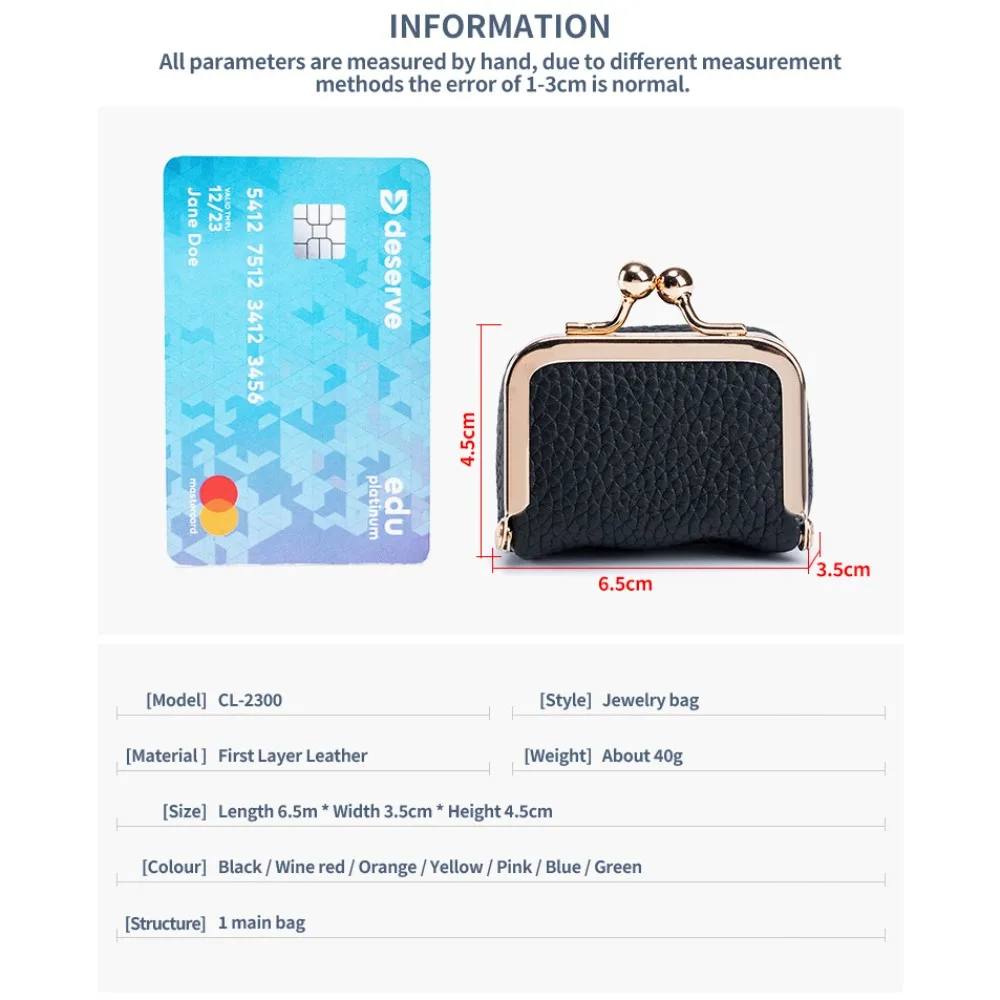 AndoBag Genuine Leather Mini Coin Purse Solid Color Kiss Lock Change Pouch Casual Style Small Jewelry Bag for Women