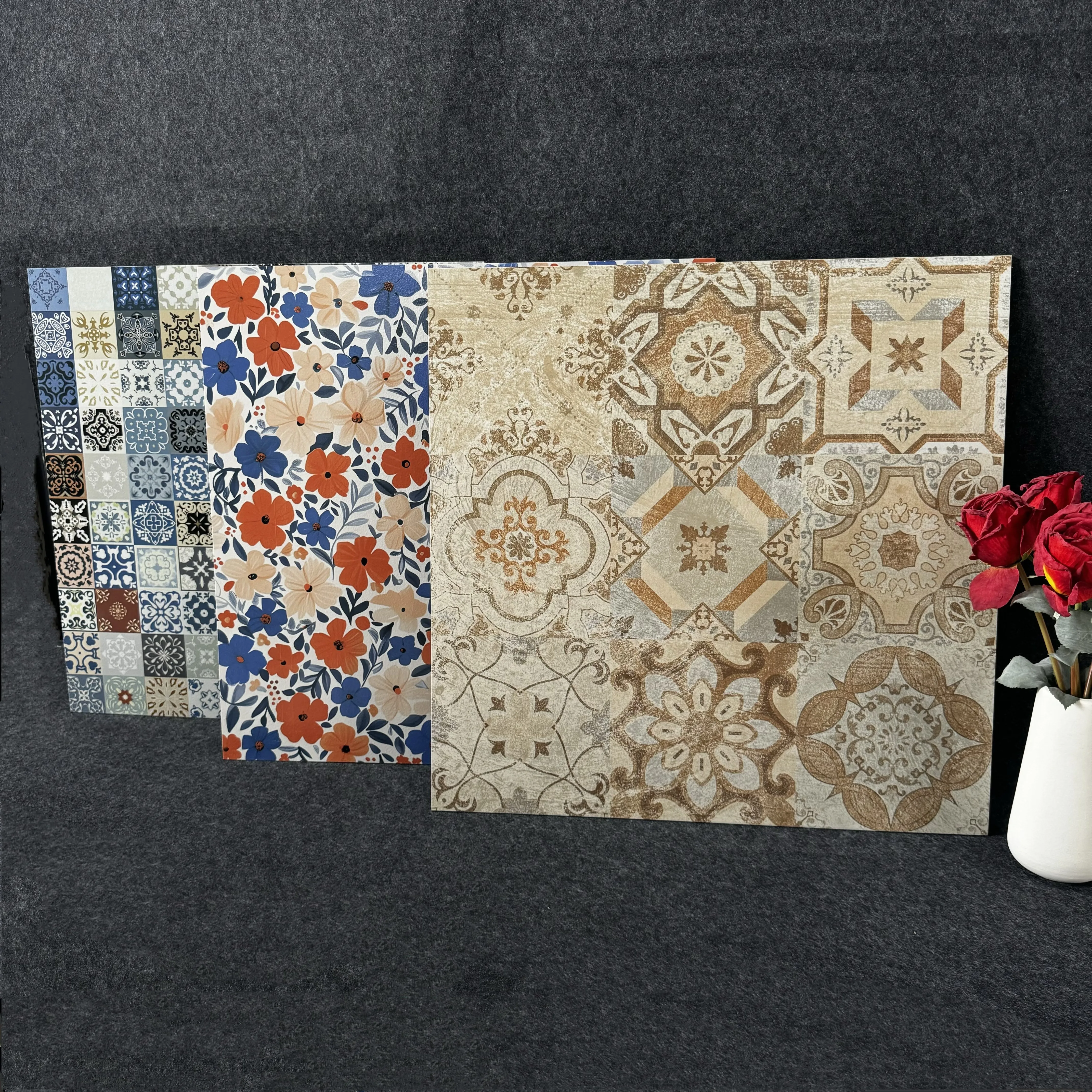 Decorative Flower 600*600mm Square  Puzzle Matt Surface Carpet Tiles For Church Floor and Lobby  Hall