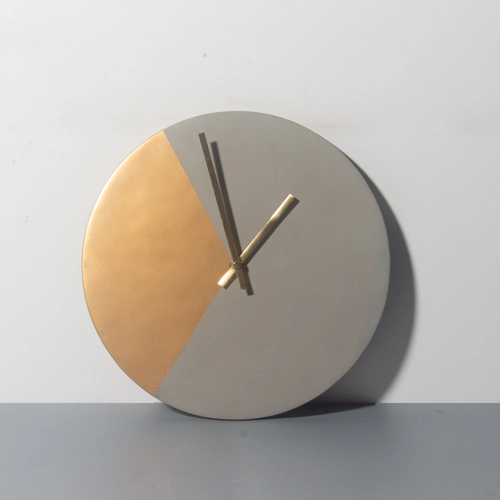 Golden and grey concrete cement wall clock for home decor custom size and color