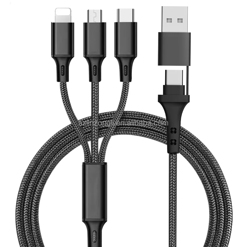 New Arrivals Premium usb c to Type c Micro 8pin All in one 5 in 1 Nylon Braided Fast Charging Cable 3A for Iphone Android