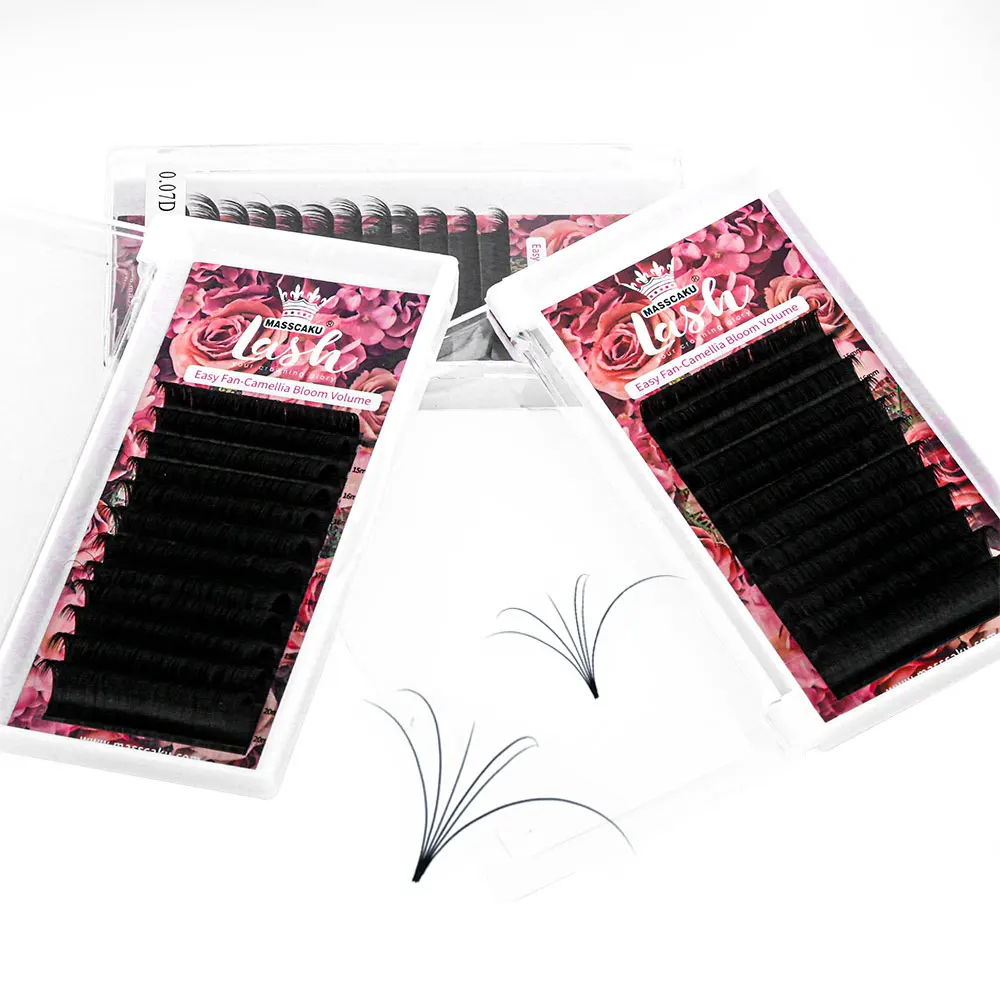 Hot Sale All Size Fluffy Long-lasting Easy Fanning Lash Matte Black Synthetic Mink Camellia Blooming Eyelash Trays by MASSCAKU