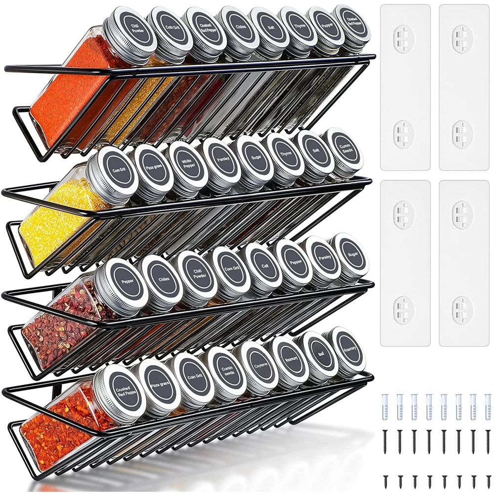 12 Pcs Rotating Spice Jar Organizer Revolving Kitchen Spice Storage Rack Set Stainless Steel with Glass Bottle Metal Custom Made