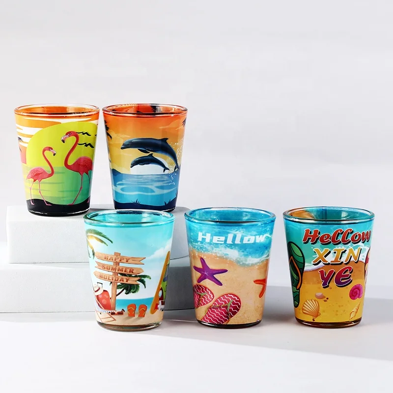 Wholesale 2 Oz Sublimation Transparent Shot Glass Brandy Whiskey Glass Cup Custom Full printing Shot Glasses