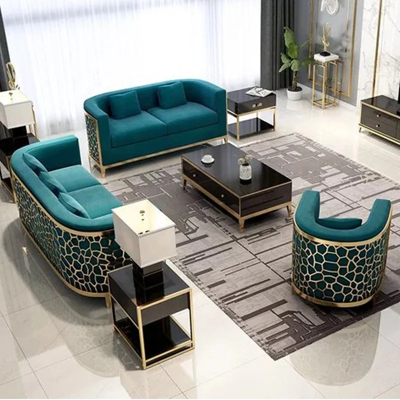 Velvet One/two Seaters Living Room Sofa Stainless Steel Modern Design Navy Green Sofa Sets Bedroom Sets Dining Room Furniture