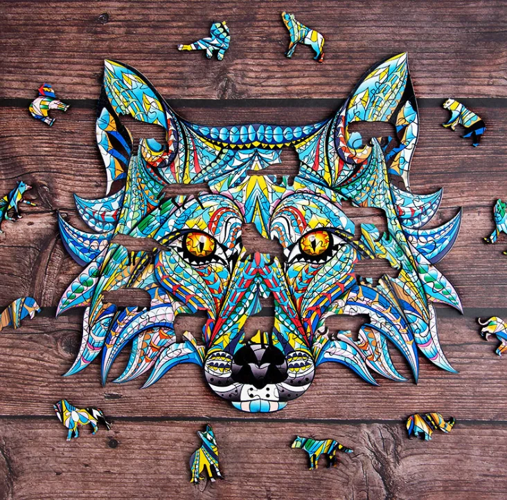 New shape  hot selling 3D wooden animal puzzles Creative Animal Jigsaw puzzle toys Wooden 3D animal puzzle lion tiger wolf