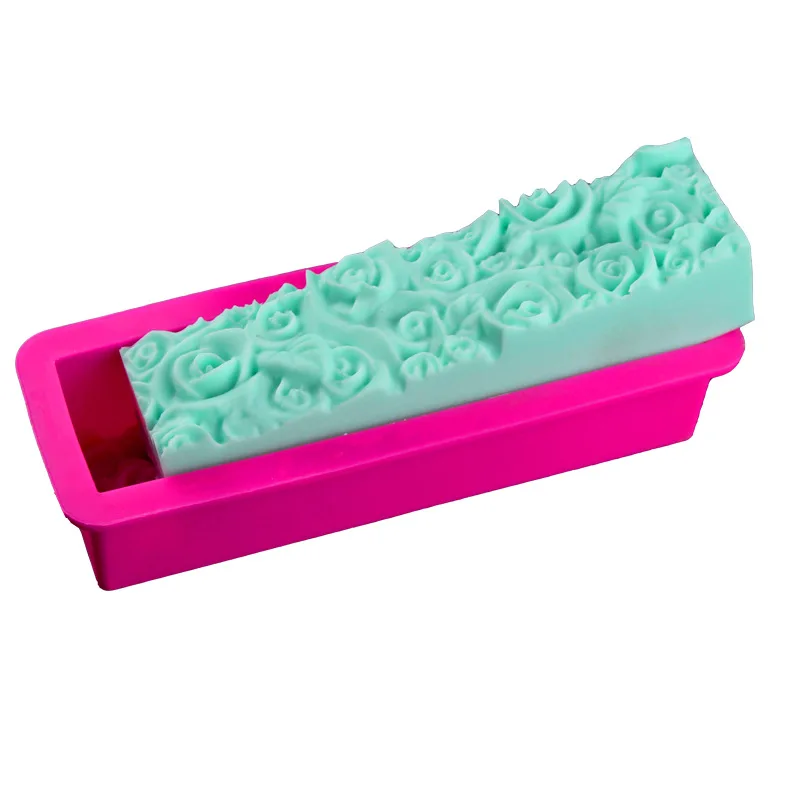 Custom made Extra Thick 3d molde de silicone rose flower rectangular moulds making designed loaf silicone mold soap big