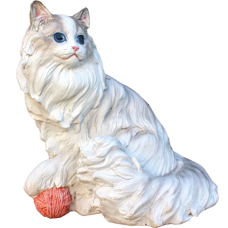 Artificial Ragdoll Cat Figurine Resin Crafts Cute Kitten Sculpture for Garden Landscape House Courtyard Decoration Love Style