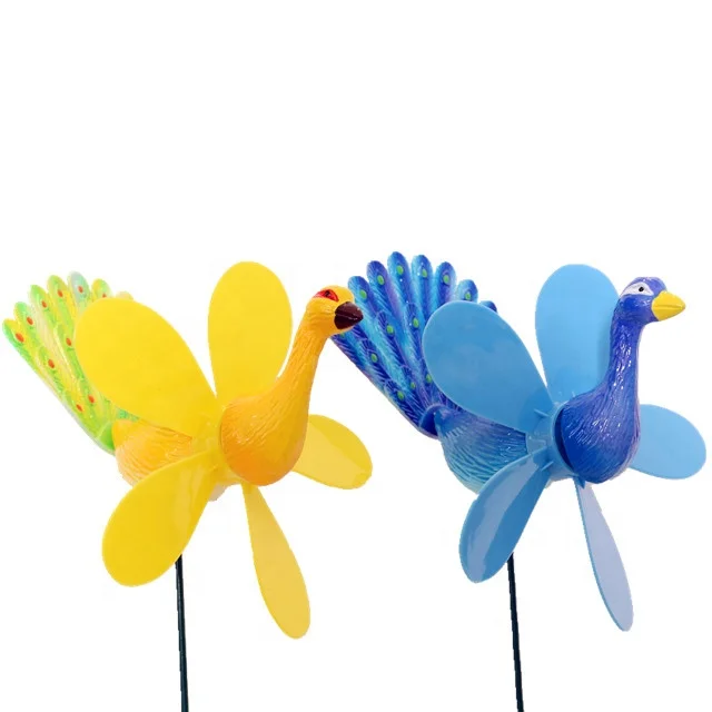Peacock Figurine Outdoor Garden Plastic Wind Spinner Decoration Lawn Pinwheel Sticks