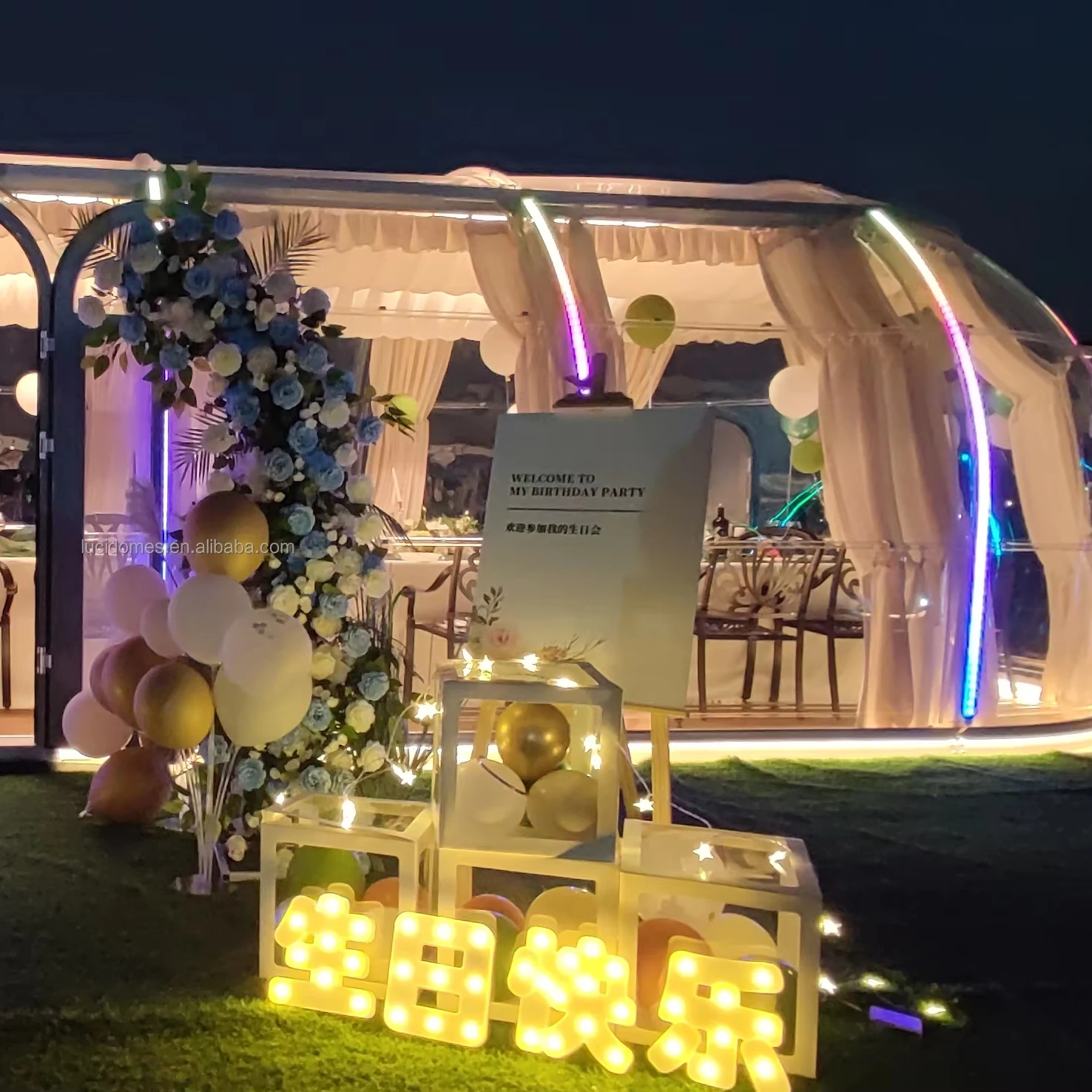 Lucidomes 4x7M Camping Cabin House wedding tent Transparent Dome PC Geodesic Igloo garden room