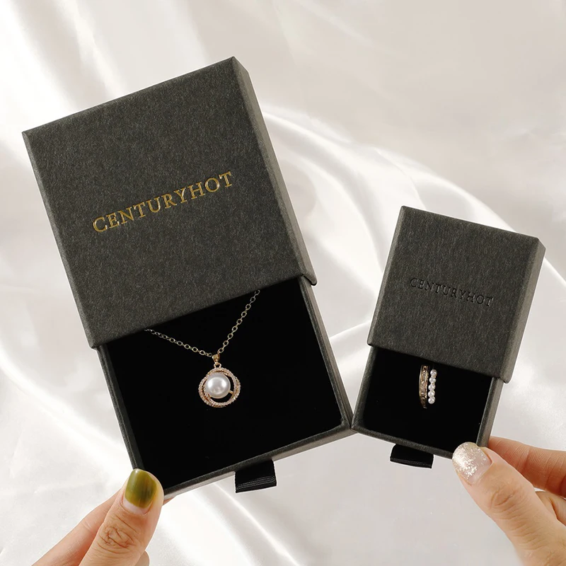 Luxury Custom Logo Earring Ring Necklace Jewelry Box Packaging Rectangle For Women Ring Box