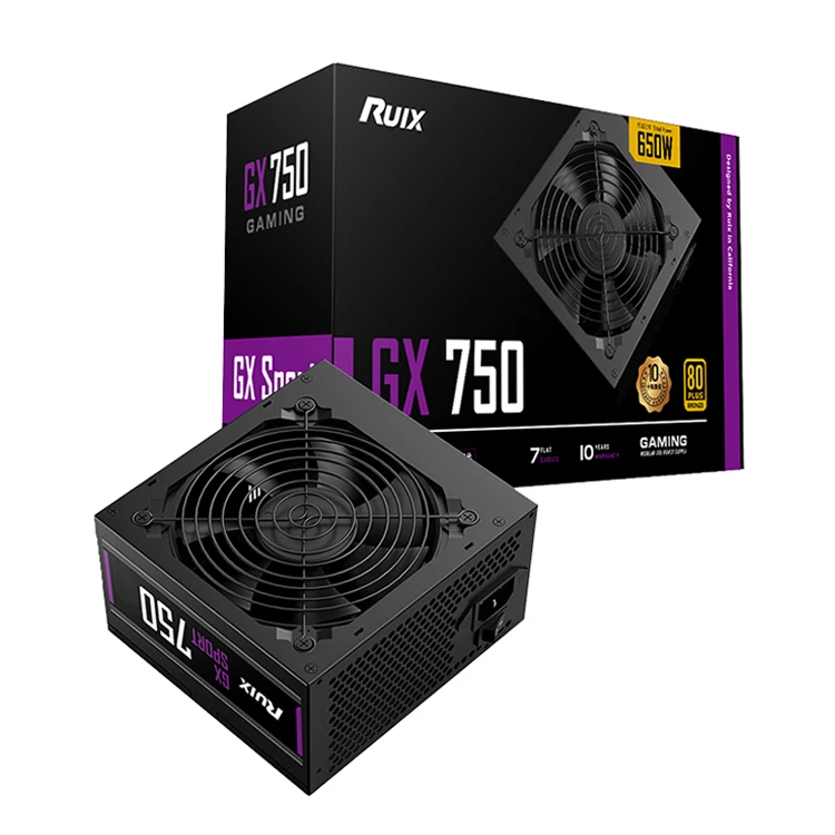 RUIX GX750 650W Bronze High Quality P8 Black Bar Cable With 12CM Cooling Electrostatic Fan 12V Dc Gaming Power Supply