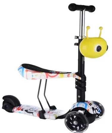 Foldable Adjustable 3 Wheel Kids Kick Scooter with Big Wheel Adults Kick Scooter Max Black RED Light Body Aluminium Color Hand