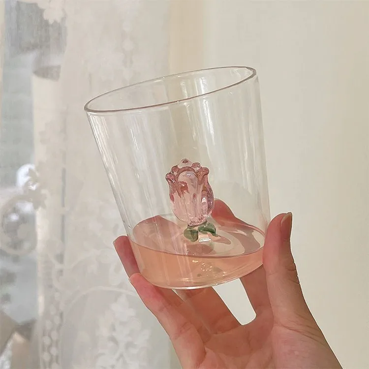 300 mlThree-dimensional cup bottom rose High Borosilicate transparent glass