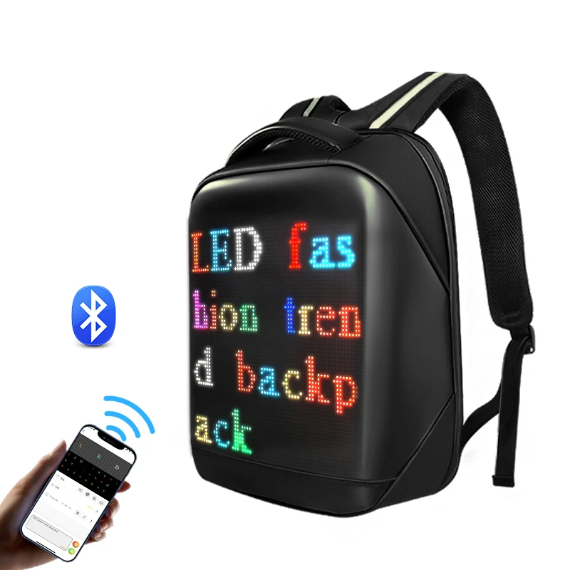 school backpack with led display screen smart app programmable text animations images display led display bag