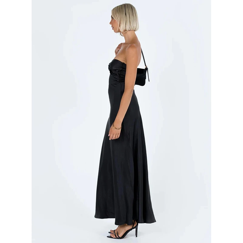 New arrivals Off the shoulder Strapless design sexy trend color Open Back wrapped chest casual Tiered skirt Maxi dress