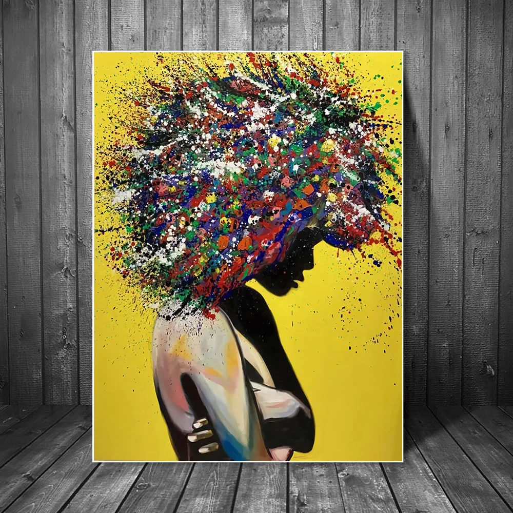 Hair Graffiti Abstract African Girl Wall Art Canvas Painting Poster And Prints POp Street Wall Art  Pictures For Home Decoration