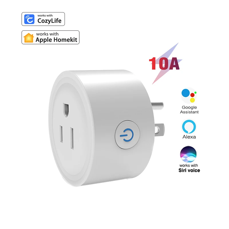 Homekit 10A Smart US Plug Socket Wifi Enabled Smart Plug Works with Alexa and Google Assistant White Key Power