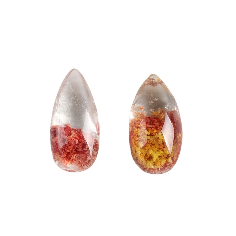Natural Crystal Pendants Raw Phantom red orange Quartz Crystal water tear Drop Healing Ghost Pendants For jewelry