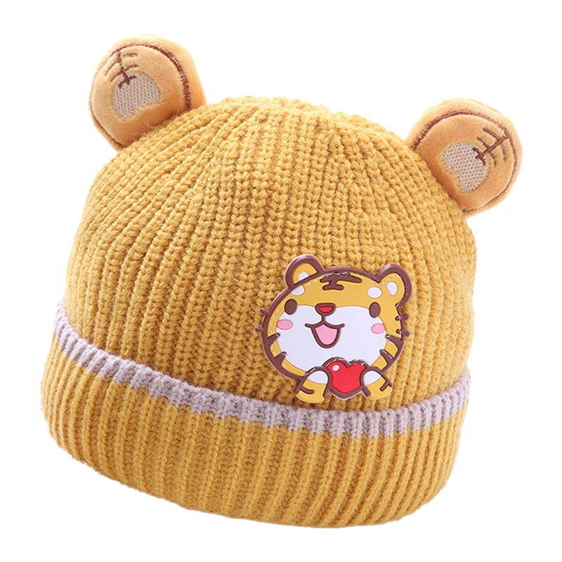 Осенне-зимняя теплая и удобная вязаная крючком Детская шапка с мультяшным тигром