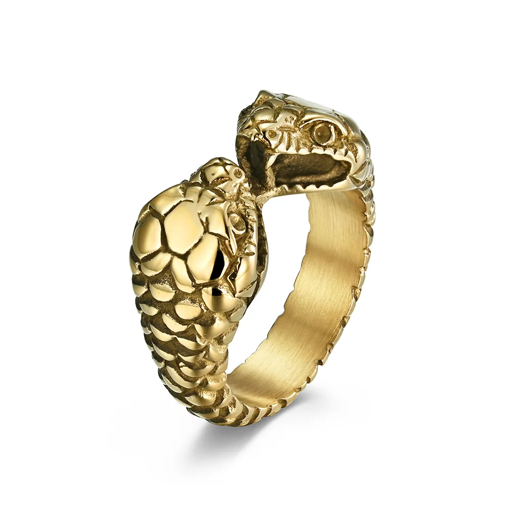 Gothic Punk Cobra vintage silver black gold two snake eye tongue ring stainless steel mens snake ring for men