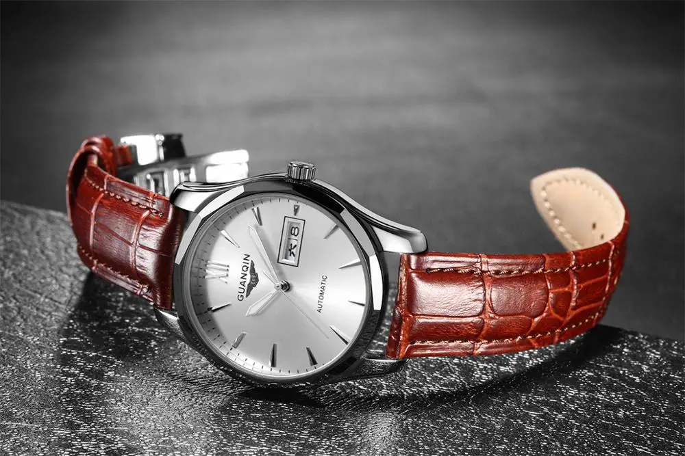 
GUANQIN GJ16034 luxury Silver crown logo waterproof stainless steel mechanical man reloj watch 