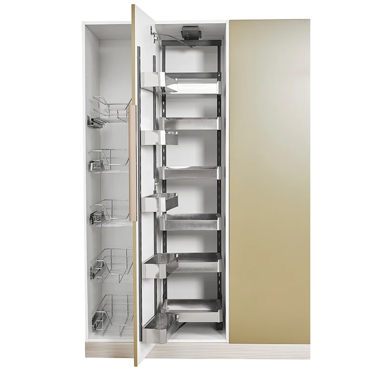 Custom 2/4/6/8 layer Stainless Steel Cabinet Organizer Pantry Unit Kitchen Linkage Sliding Basket Pullout PantryUnit