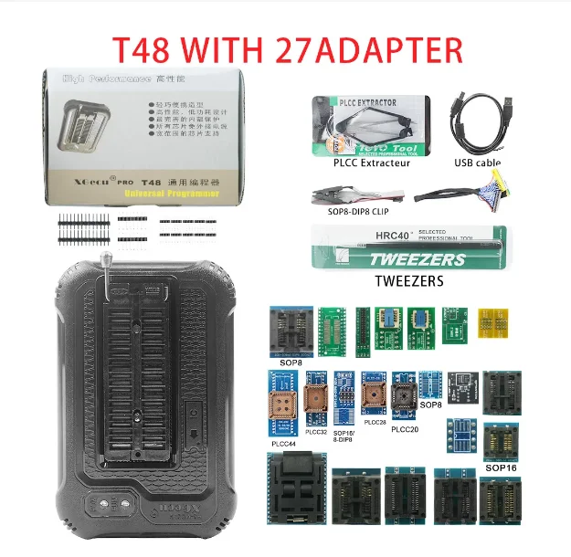 XGECU T48 Programmer with 27 Adapters (TL866-3G) Better Than Minipro Tl866 for SPI/Nor/NAND Flash/EMMC BGA153/162/169/100/221