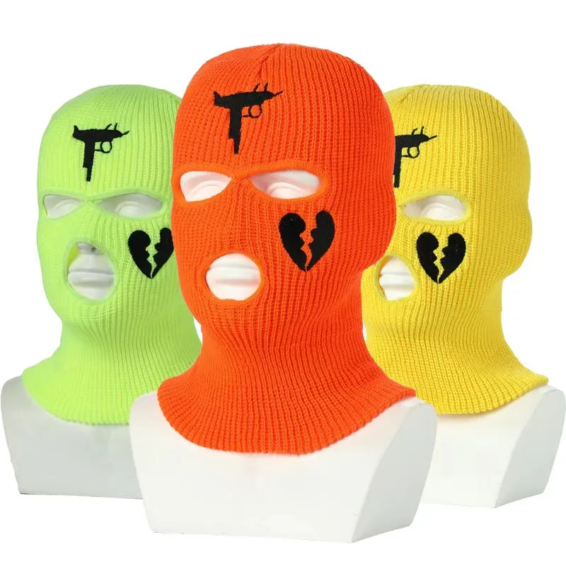 Wholesale Custom Design Embroidered 3 Hole Full Face Cover Rappers Ski Mask Knit Skimask Balaclava hat with Embroidery Logo