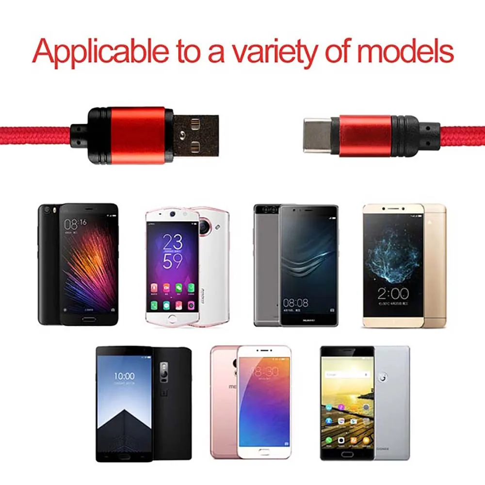 2m phone charger head usb cable coil nylon braided usb a cable micro usb type c kable for mobile phone