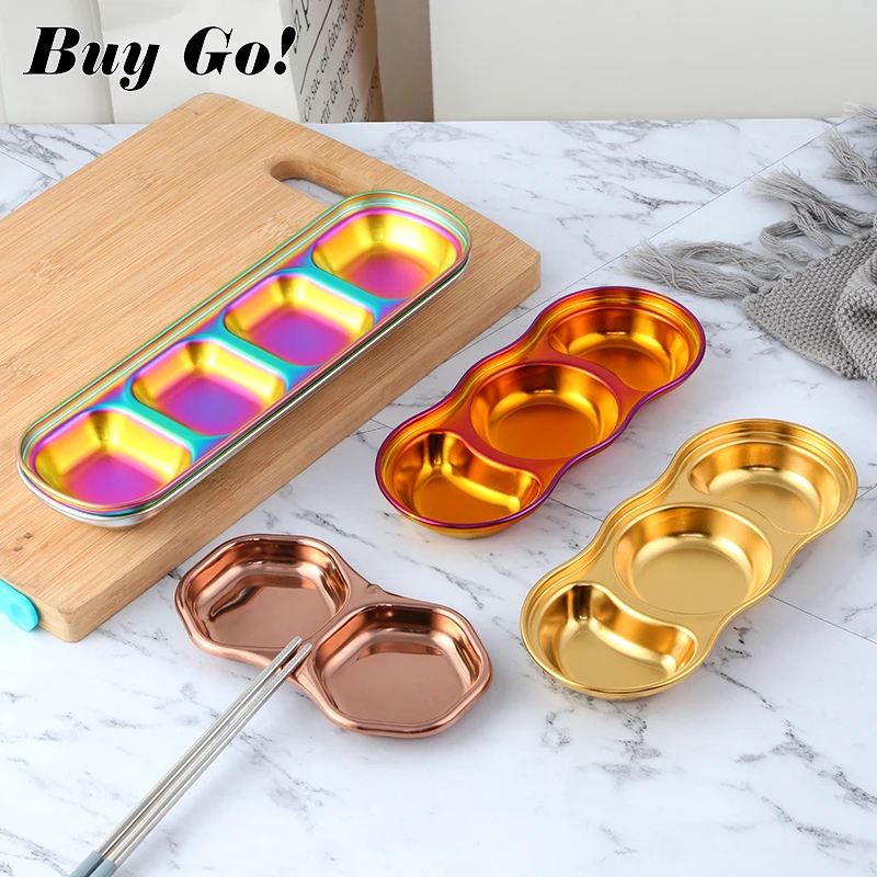 Condiment Serving Plate Dishes 304 Stainless Steel Divided Soy Sauce Dishes