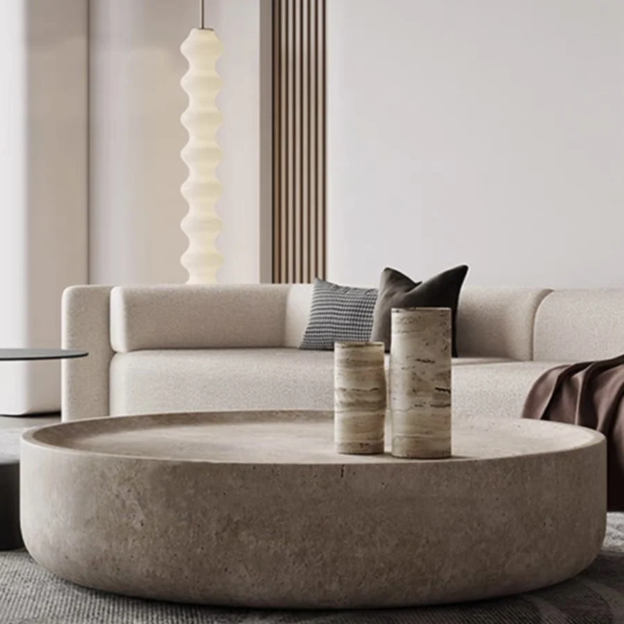 Modern Round Marble Coffe Table Natura Travertine Tea Table For Living Room