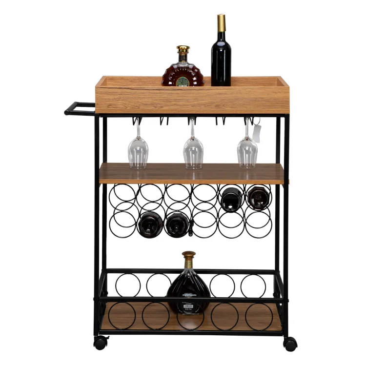 kitchen storage shelf Hot Strong Load-bearing Mobile Utility Rolling Kitchen Wood Metal Storage Serving Trolley Cart
