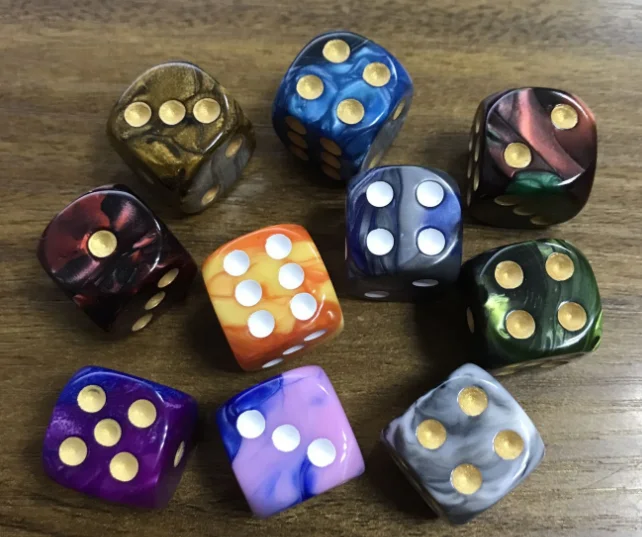 Manufacturer custom 16mm acrylic Pearl dice engraved symbol 6 sided round corner multicolor  pearl astrology dice for game