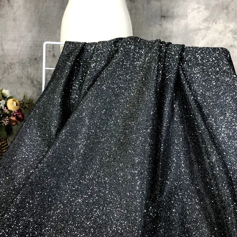 sparkling laser starry sky illusory color high gloss foil elastic silver gold metallic fabric for wedding/fashion dresses