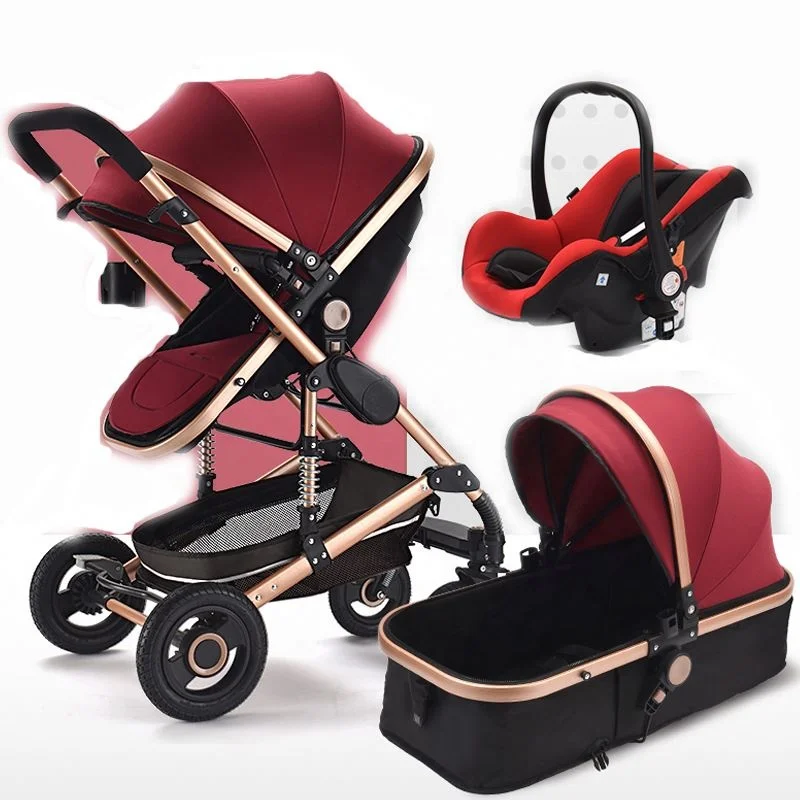 
Foldable Luxury High Landscape Carriage Travel Baby Stroller 3 In 1, Pram with Car Seat 