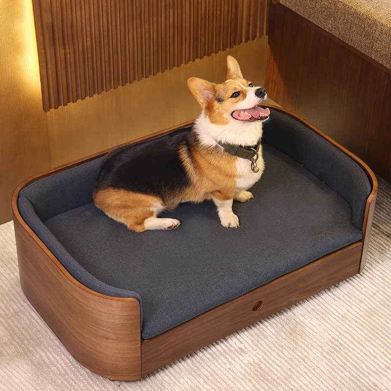 Wholesale OEM Luxury Pet Sofa Bed for Cats Dog Large Wooden Walnut Bed Furniture Sofa